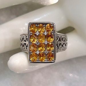 Spessartite Garnet White Zircon Sterling Silver Ring